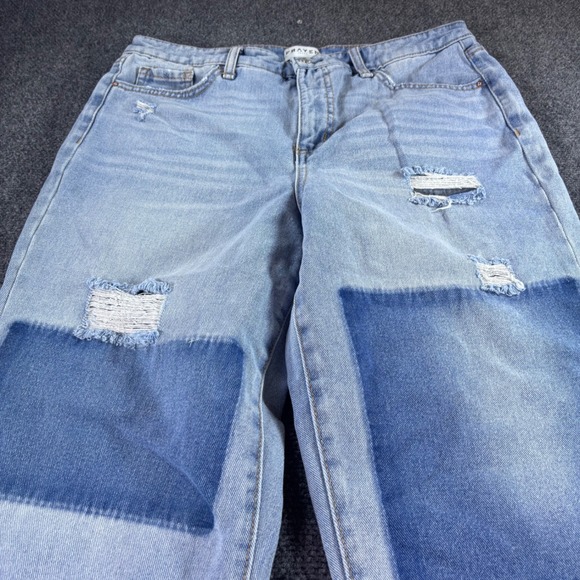 Frayed Jeans Ankle Straight Women 31 Light Wash Two Tone Distressed High Rise - Picture 9 of 9